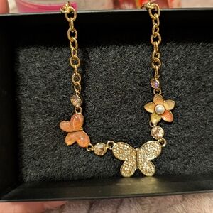 Gold Butterfly and Flower Necklace